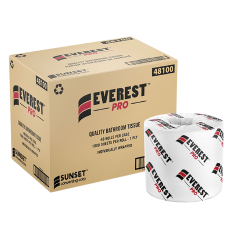 1000 sheets, 1 ply Standard Toilet Paper - 48 Rolls