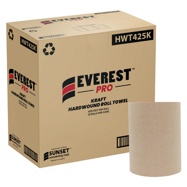 7.85" x 425' Kraft Hand Towel Rolls - 12 Rolls