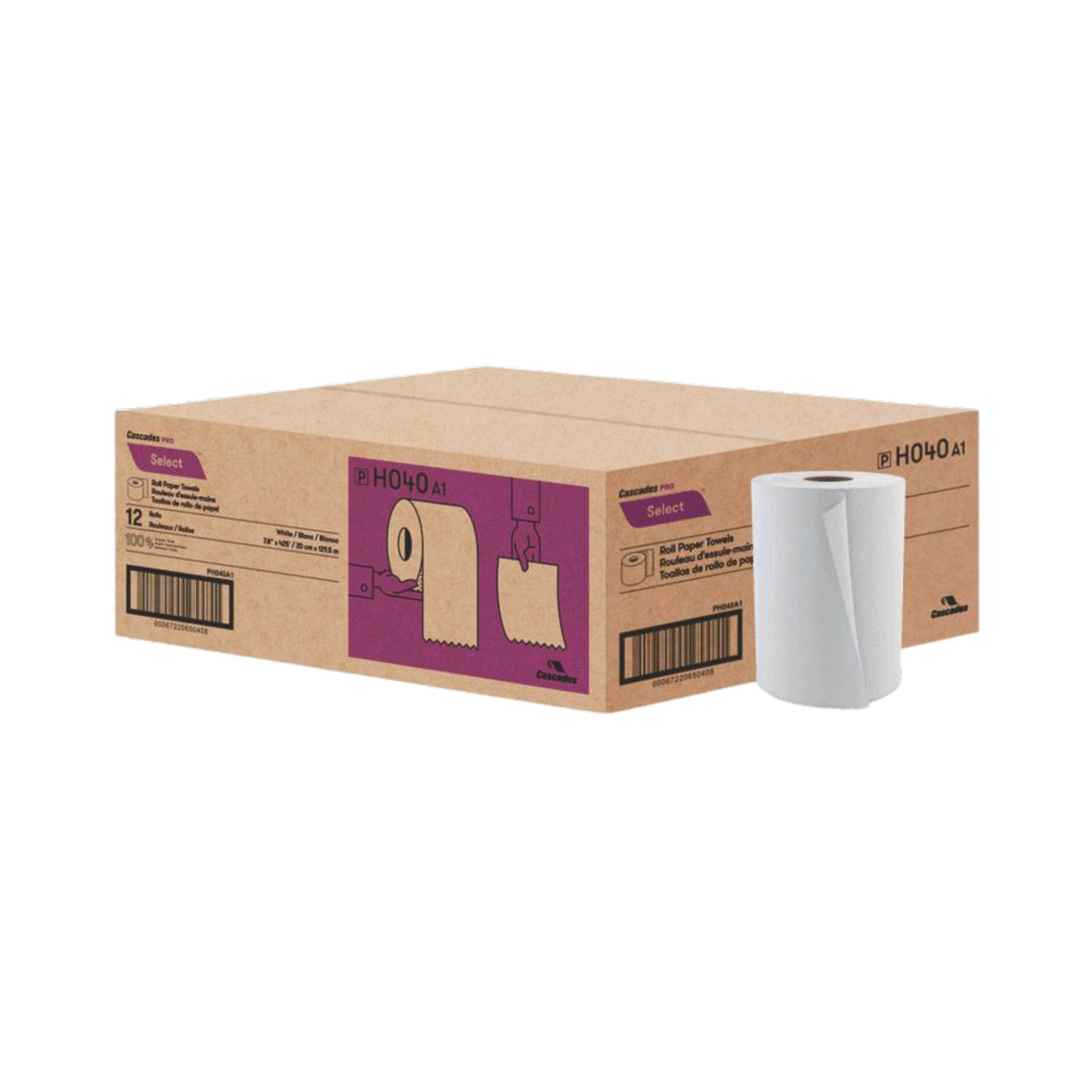 8" x 425' White Hand Towel Rolls - 12 Rolls