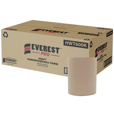 7.85" x 600' Kraft Hand Towel Rolls - 6 Rolls