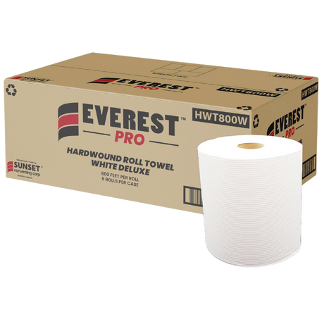 7.85" x 800' White Hand Towel Rolls - 6 Rolls