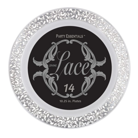10.25" White Lace Plates with Silver Edge