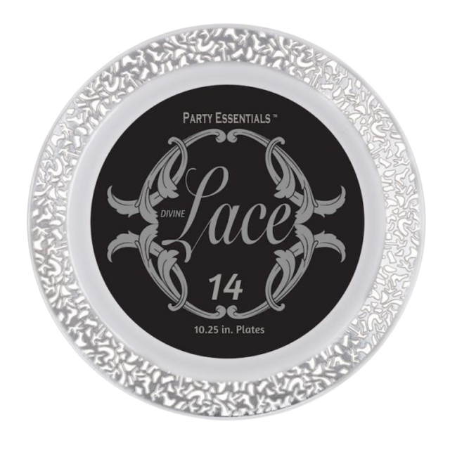 10.25" White Lace Plates with Silver Edge