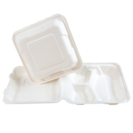 8" x 8" x 3" Sugarcane Take-Out Container - 3-Comp.